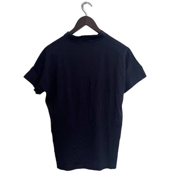 King & Tuckfield Merino Wool Mock Neck Short Sleeve T Shirt in Navy Blue - Picture 2 of 5